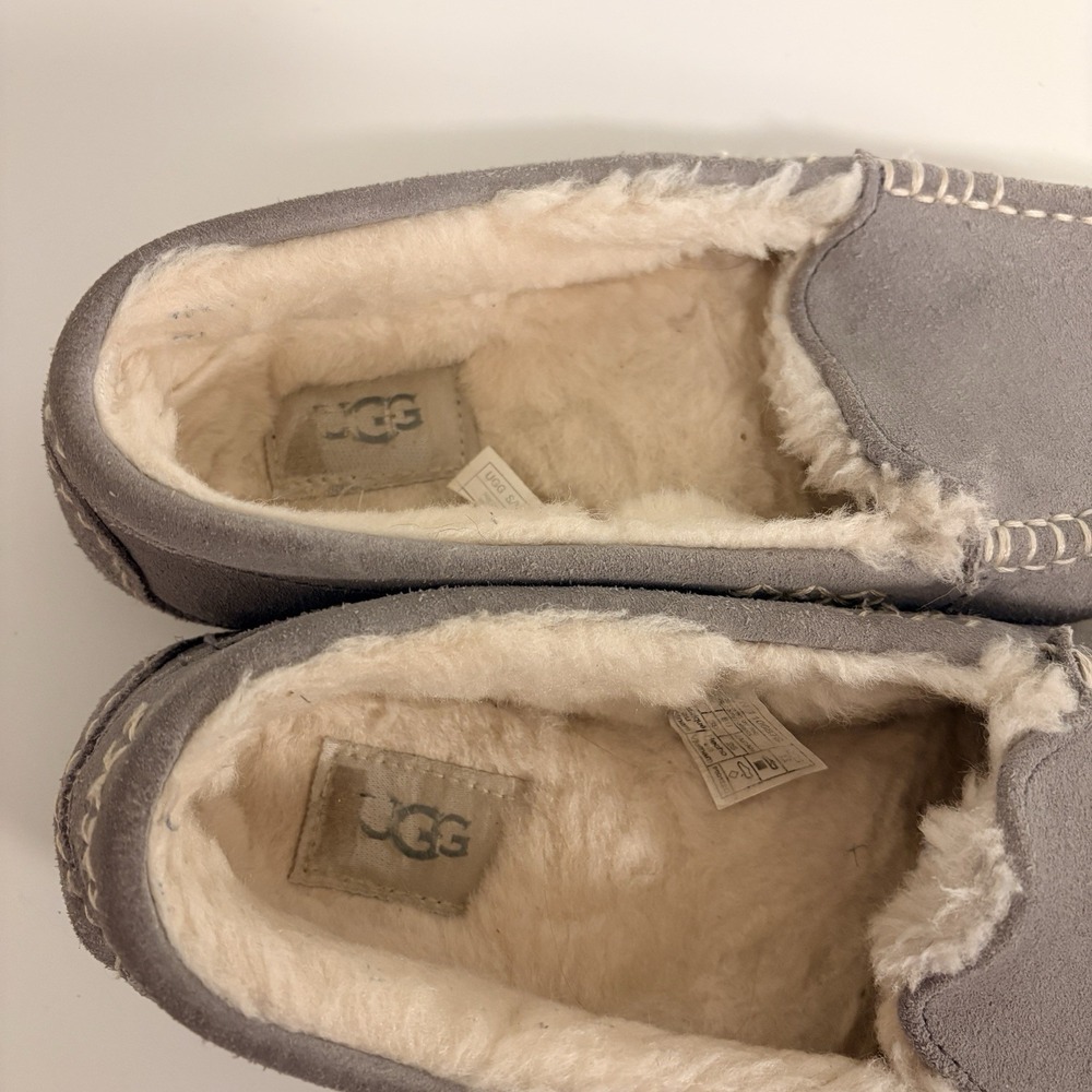 UGG Women's Gray Suede Ansley Shearling Moccasin Slippers Size 8 - Picture 4 of 9
